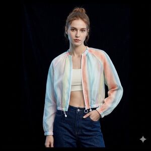 Pastel Multicolor Stripe Bomber Jacket for Women